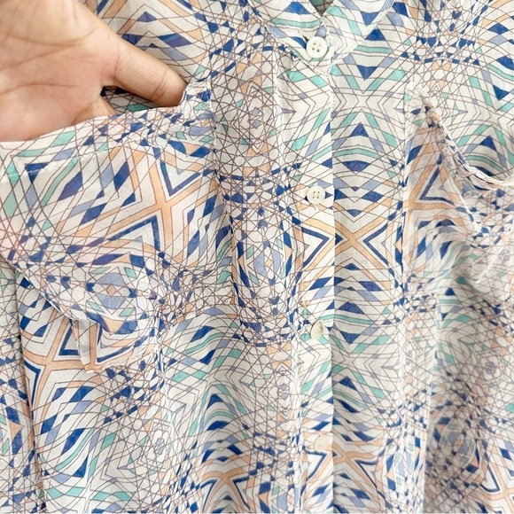 FREE PEOPLE | Easy Rider Geometric Sheer Button Down Shirt White XS - Picture 4 of 6